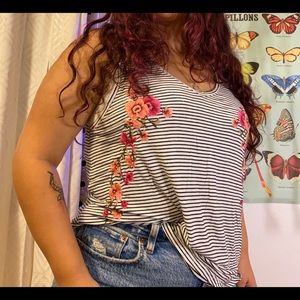 American eagle stripped tank top with embroidered flowers